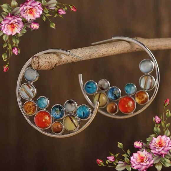 Vintage Style Round Multi-Color Resin Earrings - Picture 1 of 9